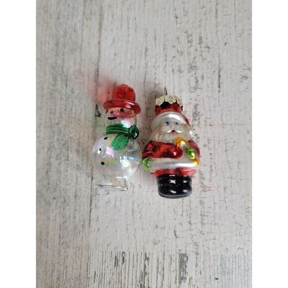 Mini snowman Santa Claus blown glass ornament Xmas set - Picture 1 of 7